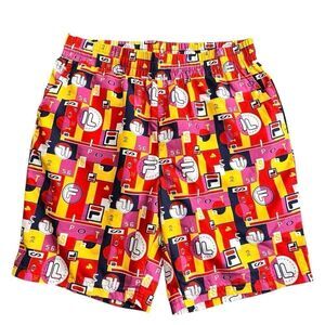 Vintage FILA Sz L Vibrant Geometric All Over Logo SPORT Shorts Swimming Trunks